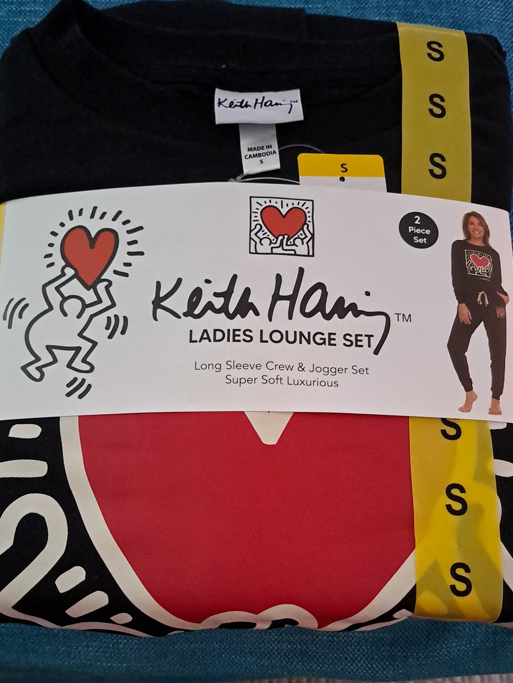 Keith Haring Ladies Lounge Set - Black & Red Long Sleeve Crew with Joggers